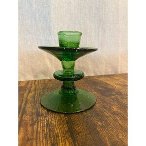 Blenko Style Handblown Deep Green Glass Candle Stick